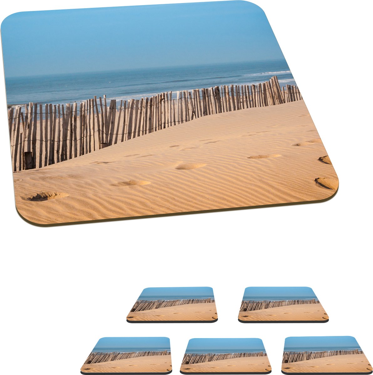 Onderzetters voor glazen - Strand - Zee - Palen - 10x10 cm - Glasonderzetters - 6 stuks