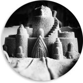 WallClassics - Cercle mural en mousse PVC - Zandkasteel Zwart et Wit - Photo 50 x 50 cm sur cercle mural (avec système de suspension)