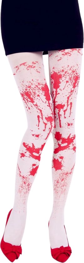 Kousen - Kostuums voor vrouwen - Bloedvlek thema sokken - Verkleedkostuum - One Size - Wit met rood