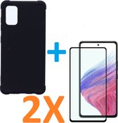 Anti-Shock silicone hoesje zwart met 2 Pack Full Tempered glas Screen Protector Geschikt voor: Samsung Galaxy A73 5G