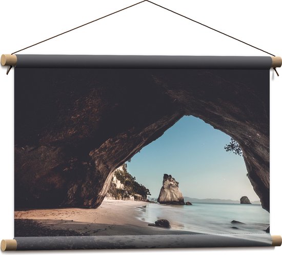 WallClassics - Affiche textile - Grotte au bord de la mer - 60x40 cm Photo sur textile