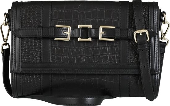 Foto: B artikel extra afgeprijsd belucia thirza dames schoudertas clutch tas croco print kalfsleer nappa schapenleer zwart