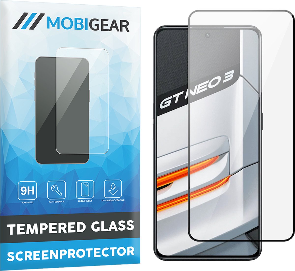 Mobigear Screenprotector geschikt voor Realme GT Neo 3 Glazen | Mobigear Premium Screenprotector - Case Friendly - Zwart