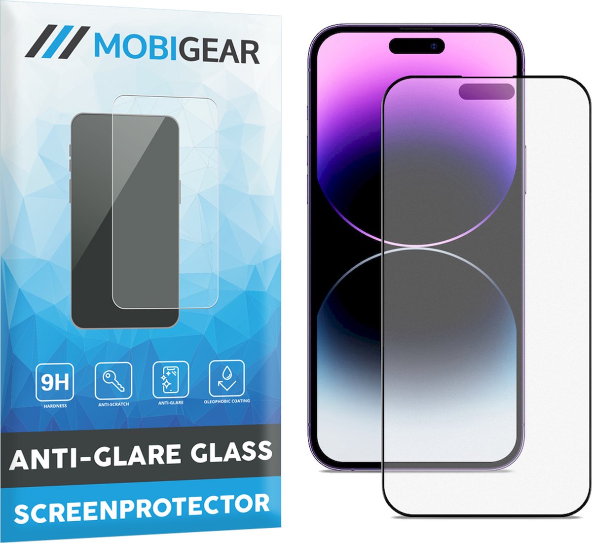 Mobigear Screenprotector geschikt voor Apple iPhone 14 Pro Glazen | Mobigear Premium Screenprotector Anti-Glare - Case Friendly - Zwart