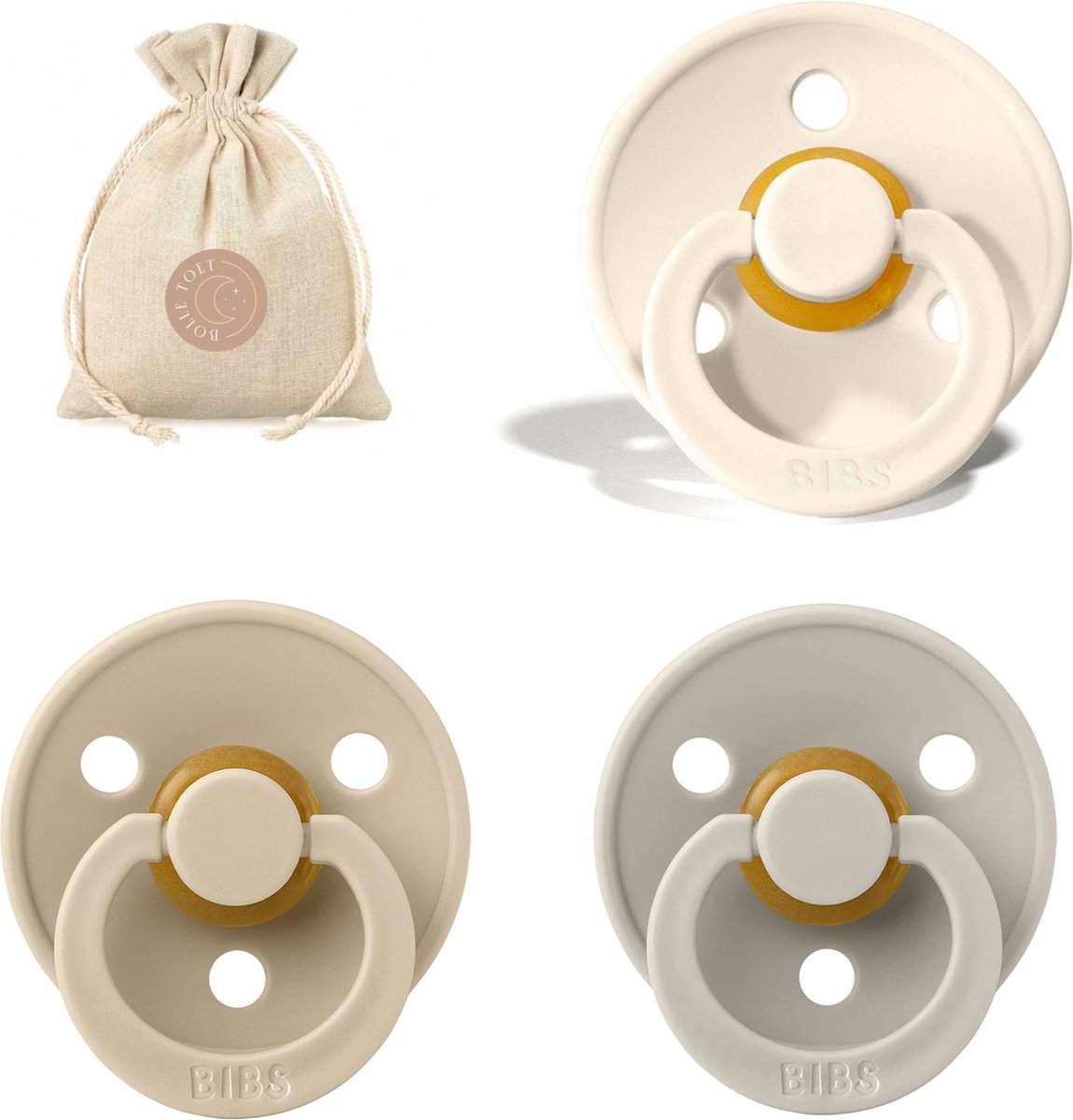 Goedkoopste BIBS spenen T2 met speenzakje | Ivory, Vanilla, Sand| 6 tot 18 maanden