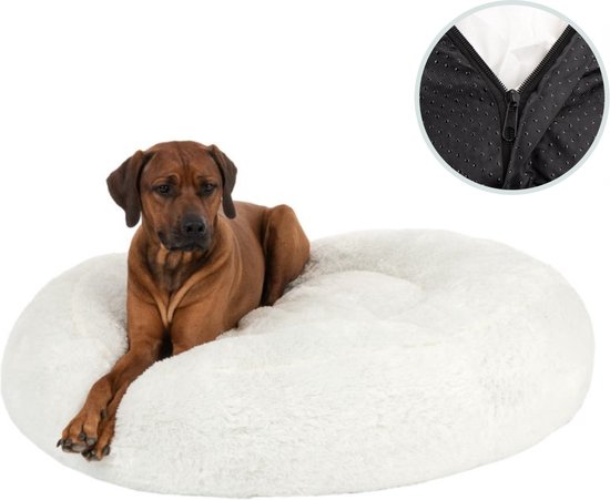 Behave Hondenmand Deluxe - Maat L - 70 cm - Hondenkussen - Hondenbed - Donutmand - Wasbaar - Fluffy - Donut - Wit