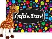 Cadeauset - A5 cadeaukaart Gefeliciteerd met giraffe knuffel - 30 cm