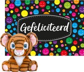 Keel toys - Cadeaukaart A5 Gefeliciteerd met superzacht knuffeldier tijger 25 cm