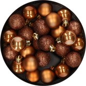 Decoris Kerstballen - 28 ST - mini - kaneel bruin - kunststof - 3 cm - glans/mat/glitter