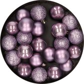 Boules de Boules de Noël Decoris - 28 pcs - mini - violet lilas - synthétique - 3 cm - brillant/mat/paillettes