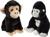 Ravensden - Pluche apen knuffel set - Gorilla en Chimpansee - 18 cm