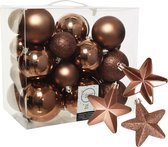 Decoris Kerstballen en sterren ornamenten - set 32x stuks - kunststof - walnoot bruin
