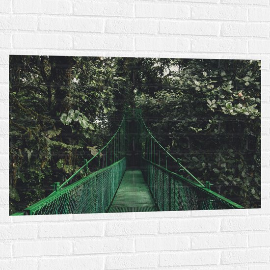 WallClassics - Muursticker - Groene Brug in Bosgebied - 105x70 cm Foto op Muursticker
