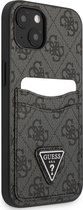 Guess PU 4G Case with Double Cardslot & Metal Triangle Logo with Smooth Hand Feel iPhone 14 Plus - Black