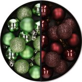 Kunststof kerstballen -28x st. - groen en mahonie bruin -3 cm - kunststof