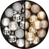 Kerstballen 34x st - 3 cm - zilver en champagne - kunststof