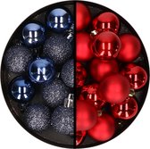 Kerstballen 36x stuks - 3 en 4 cm - donkerblauw en rood - kunststof