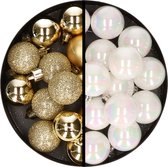 Kerstballen 36x stuks - 3 en 4 cm - goud en parelmoer wit - kunststof