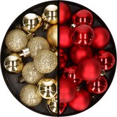 Kerstballen 36x stuks - 3 en 4 cm - goud en rood - kunststof