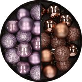 Kunststof kerstballen -28x st. - lila paars en bruin-3 cm - kunststof