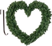 Kerstkrans - hart vorm - groen - 50 cm- kunststof - incl. deurhanger
