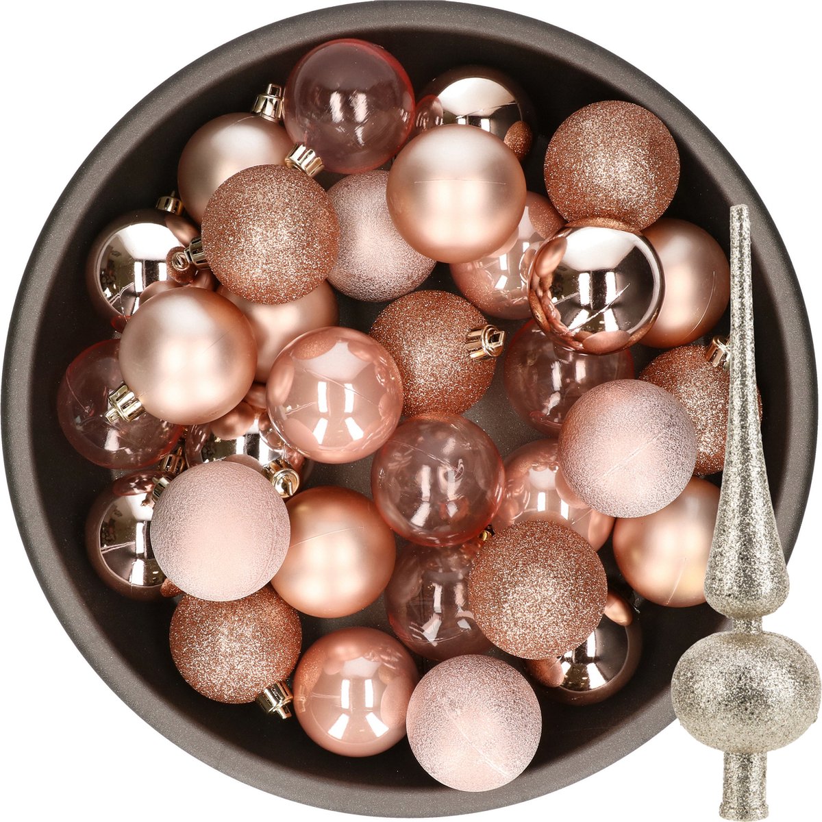 Kerstballen 48x stuks 6 cm roze - incl. glitter piek goud - kunststof