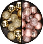 Kerstballen 34x st - 3 cm - goud en lichtroze - kunststof