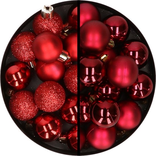 Kerstballen 36x stuks - 3 en 4 cm - rood en donkerrood - kunststof