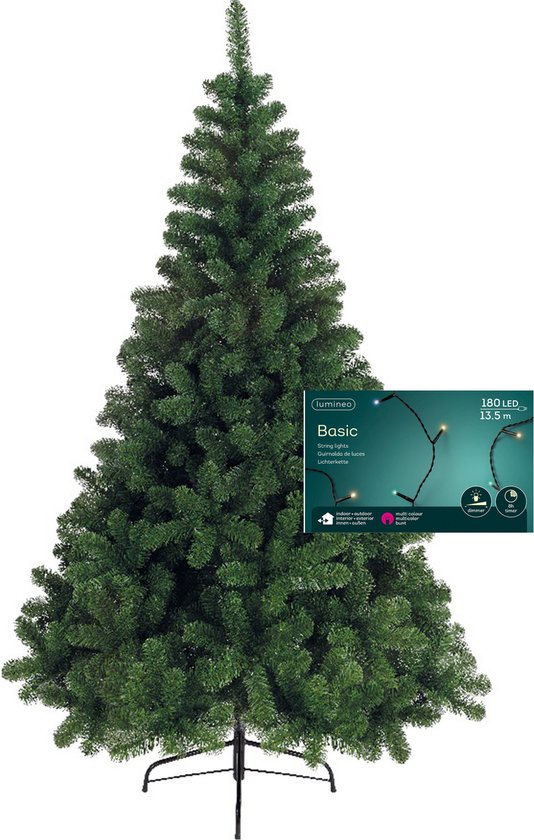 Kerstboom H150 cm met kerstverlichting gekleurd 13,5 m 180 leds