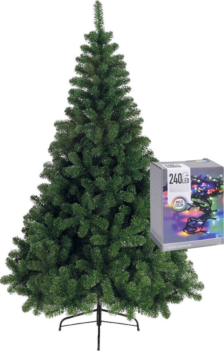 Kerstboom H180 cm - met kerstverlichting - gekleurd - 18 m -240 leds