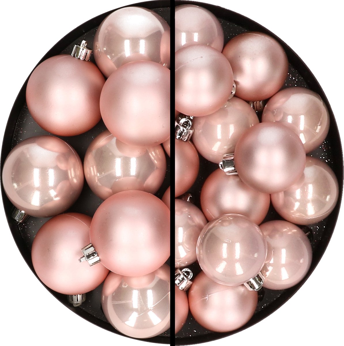 Kerstballen - kunststof - 28x stuks - lichtroze - 4 en 6 cm