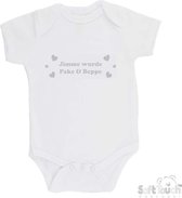 100% katoenen Romper "Jimme wurde Pake & Beppe" zwangerschapsaankondiging Fries Unisex Katoen Wit/zilver Shiny Maat 56/62