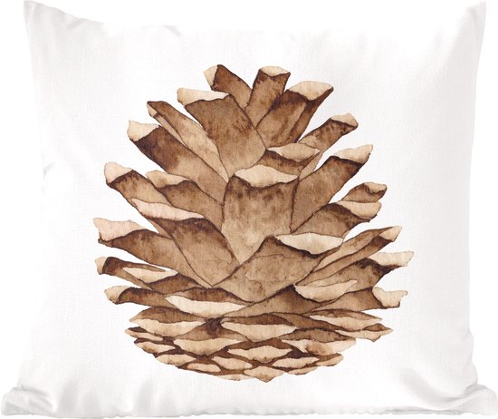 Sierkussen décoratif Illustrations d'automne pour l'intérieur - Illustration d'automne pomme de pin - 60x60 cm - Coussin intérieur carré en coton