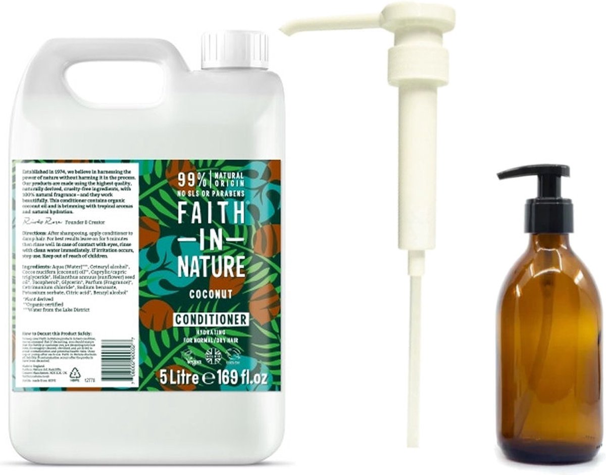 FAITH IN NATURE - Conditioner Coconut Refill 5 Liter - met pomp - nu met GRATIS glaze refill fles 500ml
