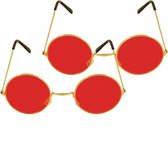 Flower power - rode - set van 2 - zonnebrillen - ronde glazen - hippie - feest