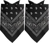 Partychimp Traditionele bandana's - 2x Stuks - zwart - 52 x 55 cm