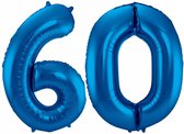 Cijfer ballonnen - Verjaardag versiering 60 jaar - 85 cm - blauw