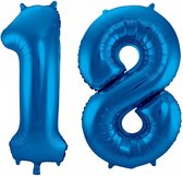 Cijfer ballonnen - Verjaardag versiering 18 jaar - 85 cm - blauw