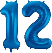Cijfer ballonnen - Verjaardag versiering 12 jaar - 85 cm - blauw