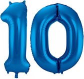 Cijfer ballonnen - Verjaardag versiering 10 jaar - 85 cm - blauw