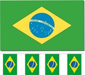 Bellatio Decorations - Vlaggen versiering - Brazilie - Vlag 90 x 150 cm en vlaggenlijn 9m