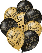 Verjaardag ballonnen - 25 jaar en happy birthday 24x stuks zwart/goud