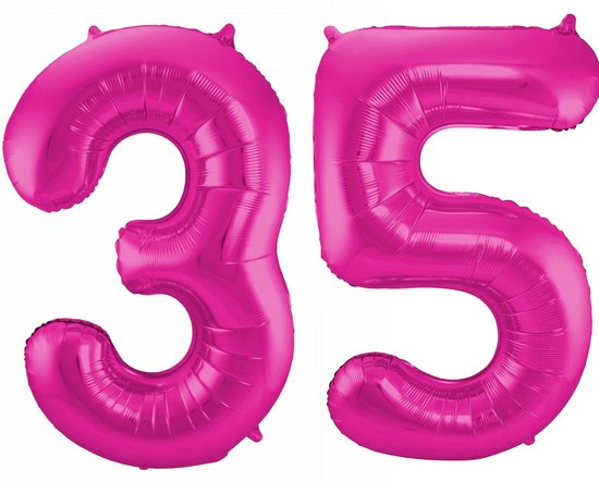 Cijfer ballonnen - Verjaardag versiering 35 jaar - 85 cm - roze