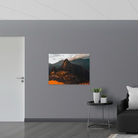 WallClassics - Poster Glossy – Berg Machu Pichu au Pérou au coucher du soleil - 100x75 cm Photo sur Papier Poster avec Finition Brillante