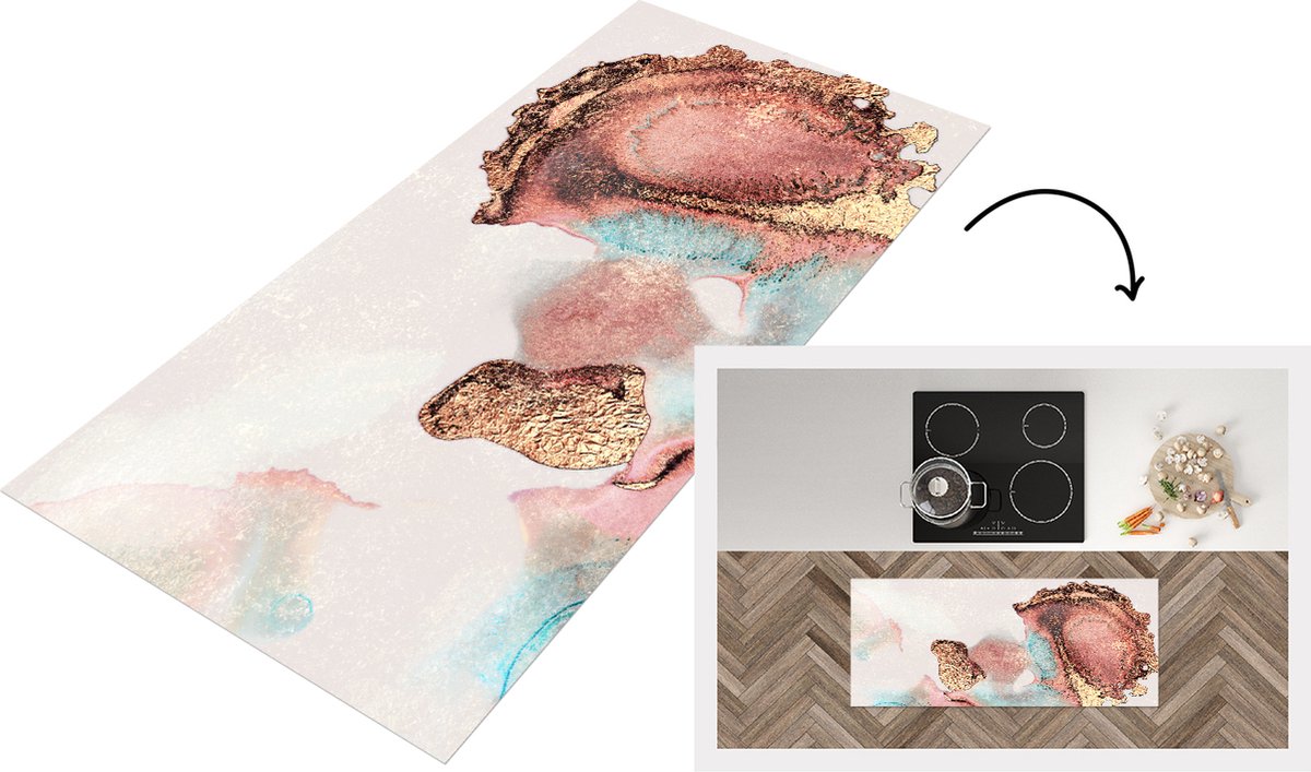 KitchenYeah Keukenloper - Loper keuken - Inkt - Pastel - Abstract - 120x50 cm - Keukenloper vinyl Multicolor