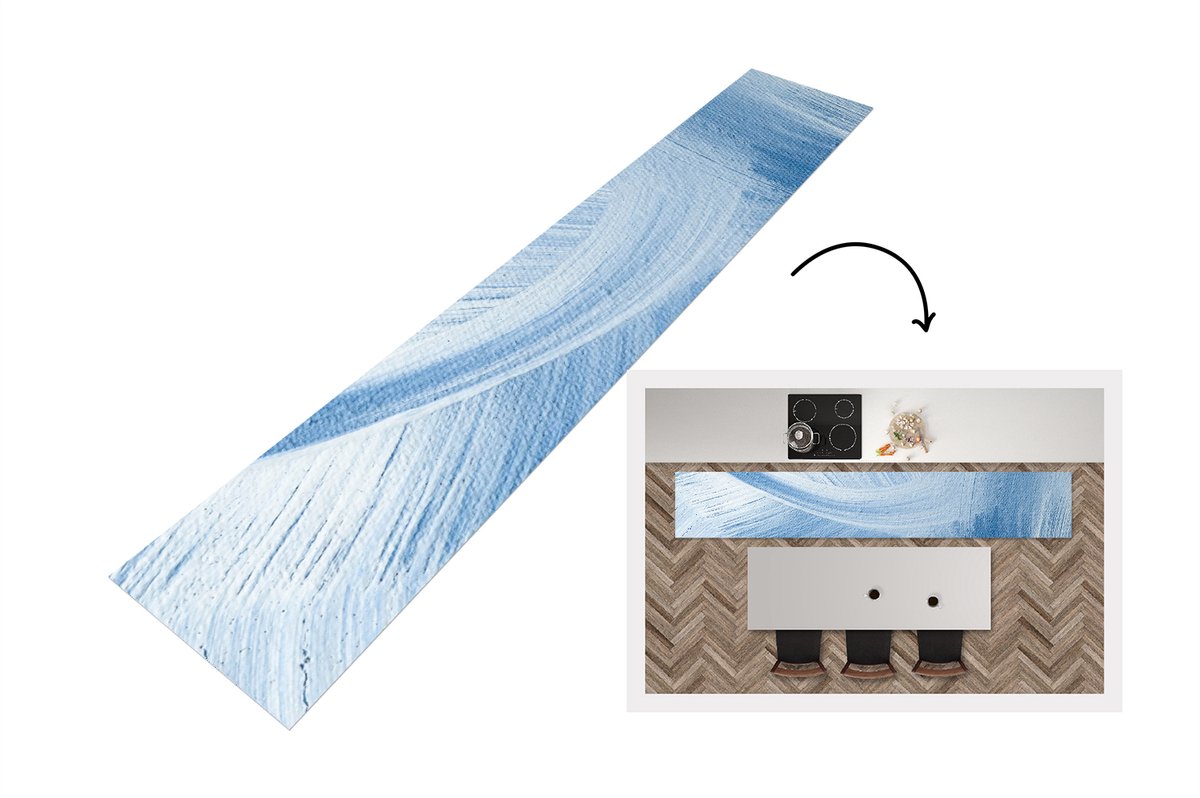 Keukenloper - Loper keuken - Blauw - Acrylverf - Design - 300x50 cm - Keukenloper vinyl