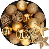 Decoris Kerstballen - 16 ST - 6 cm - incl. 6x st sterren ornamenten - goud kunststof