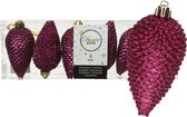 Decoris dennenappel kersthangers 6x st - aubergine roze-8 cm kunststof