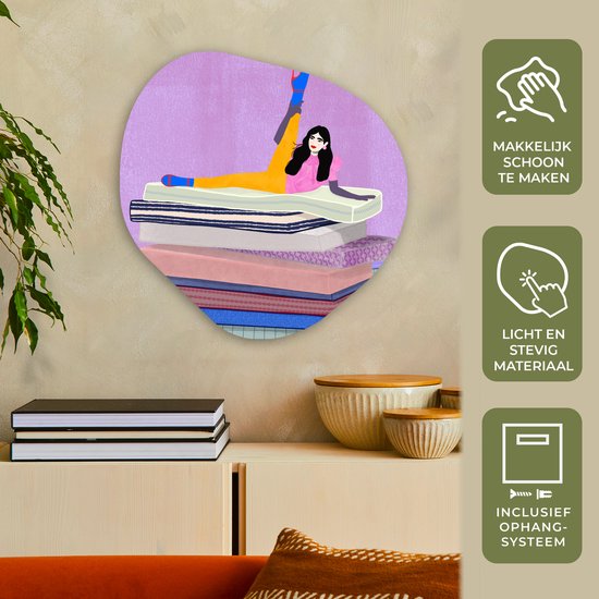 Décoration murale bio - Décoration murale plastique - Tableau bio - Femme - Vintage - Pastel - 60x60 cm - Forme miroir bio sur plastique