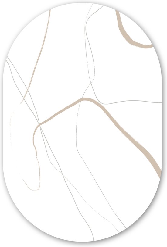 Muurovaal - Kunststof Wanddecoratie - Ovalen Schilderij - Abstract - Minimalisme - Line art - 80x120 cm - Ovale spiegel vorm op kunststof